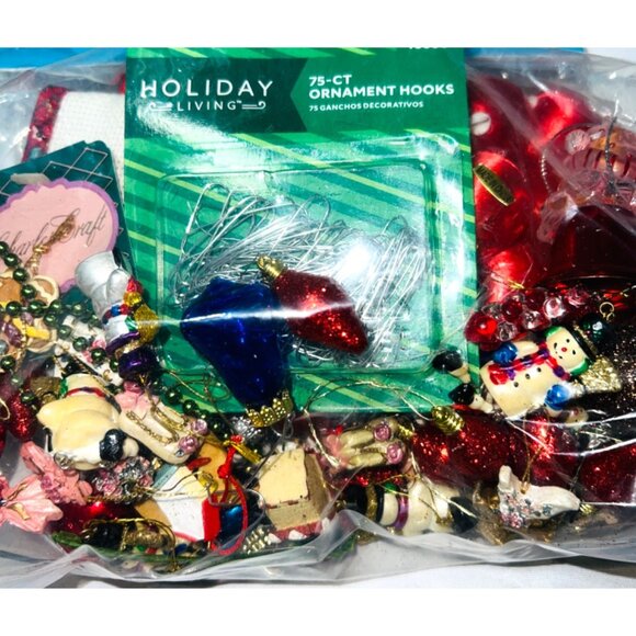 Holiday Bundle With Mixed Small Christmas Ornaments & Ornament Hooks - Picture 2 of 6